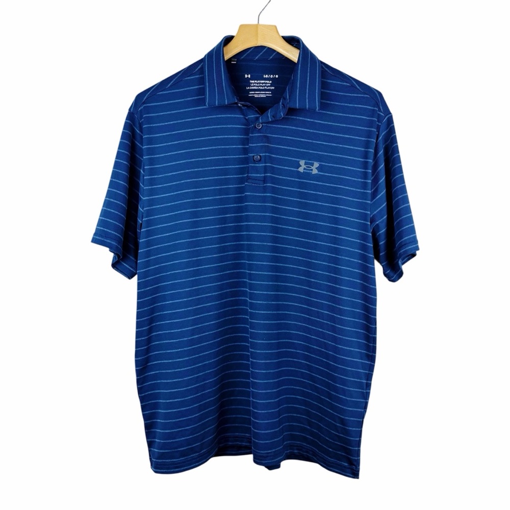 Under Armour Navy Blue Playoff Polo Striped Shirt Size Large